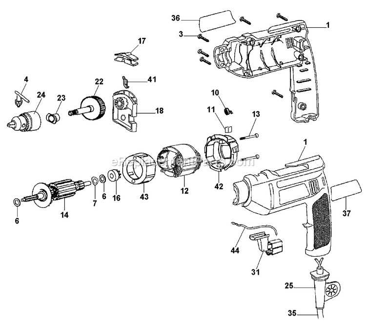 Black and Decker 7933-BR (Type 1) 3/8 Hammer Drill Power Tool Page A Diagram